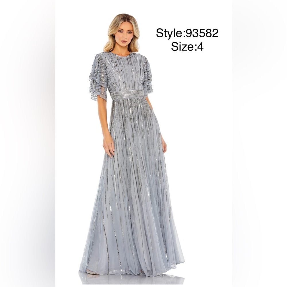 Embellished full length layered sleeve gown